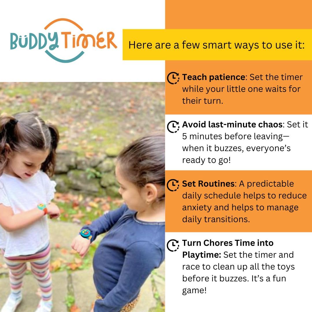 Buddy Timer Visual Wristwatch Timer for Toddlers | 2 & 5 Min Preset | Portable & Waterproof | Reduces Tantrums, Builds Routine & Independence | Sensory Timer for Kids with ADHD & Autism