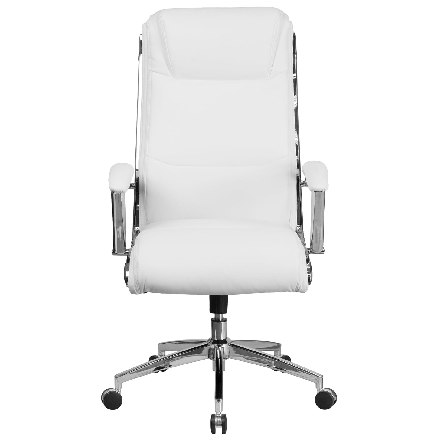 Flash Furniture Rebecca High Back Designer White LeatherSoft Smooth Upholstered Executive Swivel Office Chair with Chrome Base and Arms