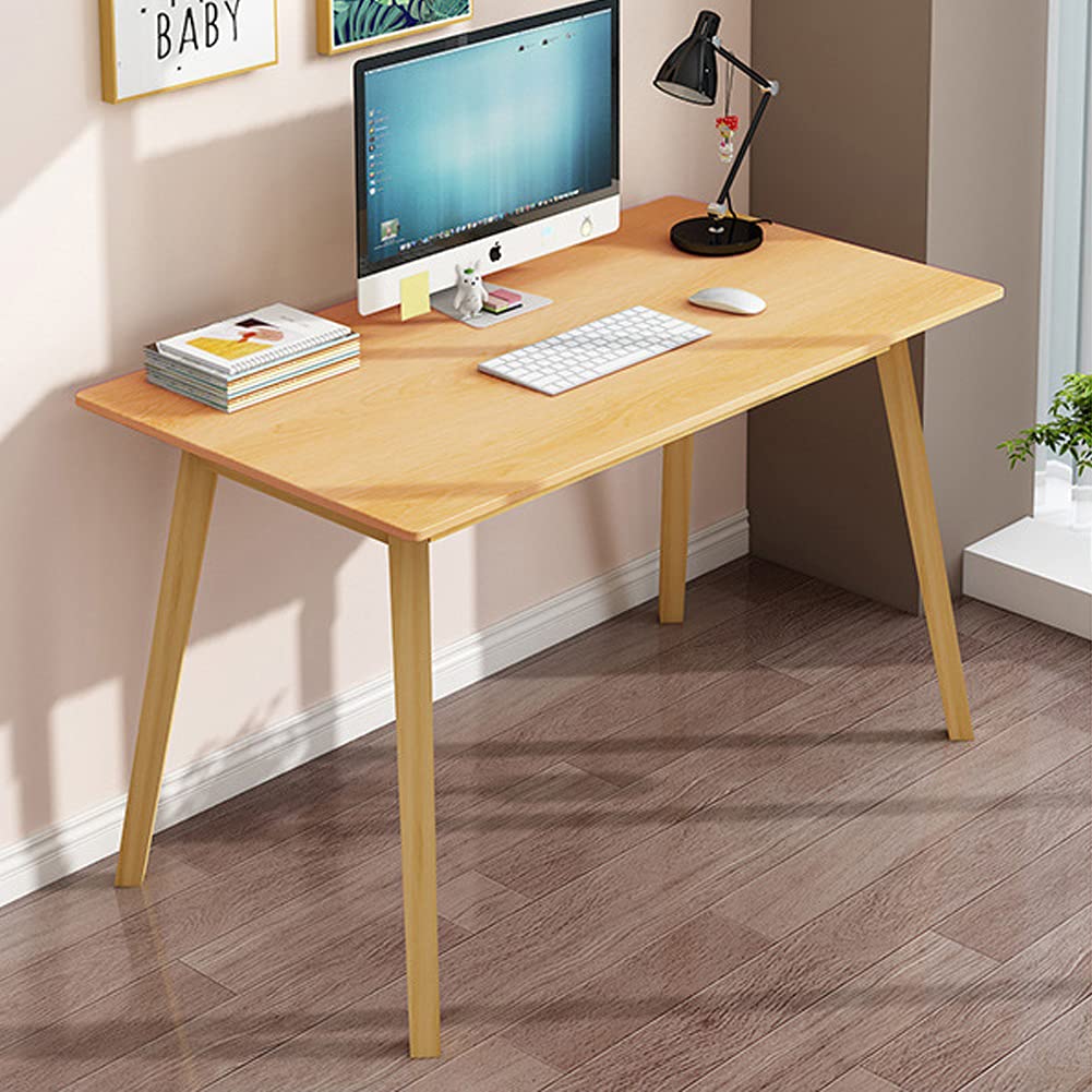 IOTXY Simple Wooden Writing Desk - Modern Minimalist Style PC Laptop Computer Workbench with Solid Wood Legs, 47" W Home Office Work Table for TV Stand Music Video Live Broadcast Workstation, Oak