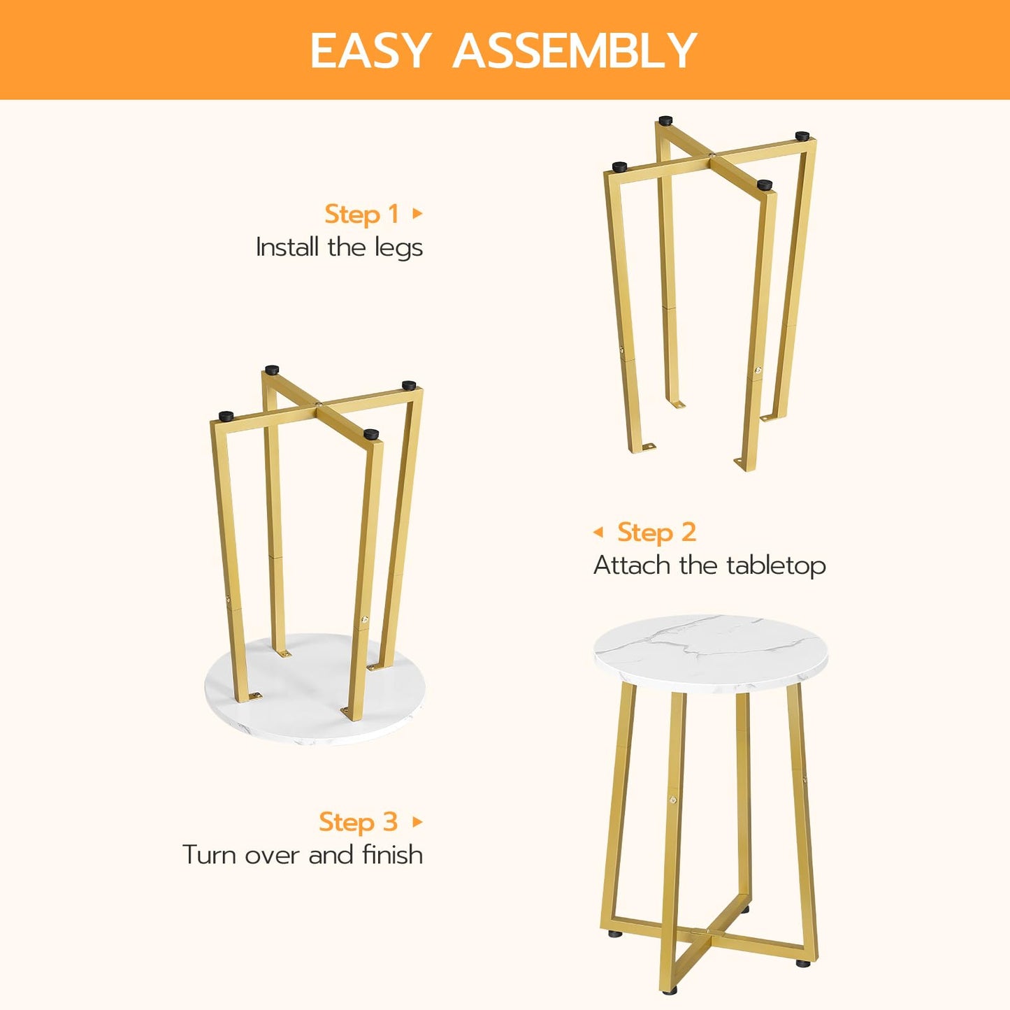 HOOBRO Side Table, Round End Accent Table with Sturdy Metal Pedestal, 15.7" Round Nightstand, for Living Room, Bedroom, Balcony, Office, Marble and Gold DM95BZ01