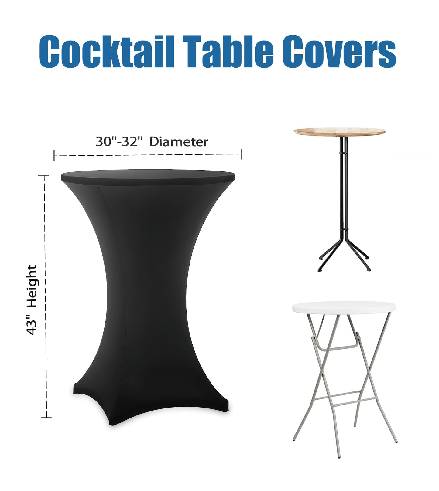 Lemict Cocktail Table Covers - 2 Pack 32x43 Inch Table Cloth - Black Fitted Stretch Spandex Round High Top Tablecloth for Party, Bar, Birthday, Pub, Banquet