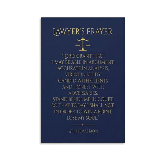 Prayer Quote For Lawyers Scales Of Justice Saint Thomas More Navy Canvas Printing Wall Art Print Decor Poster Scandinavian Bohemian for Attorney Office Courtroom Living Room Bedroom 12x18inch(30x45cm)