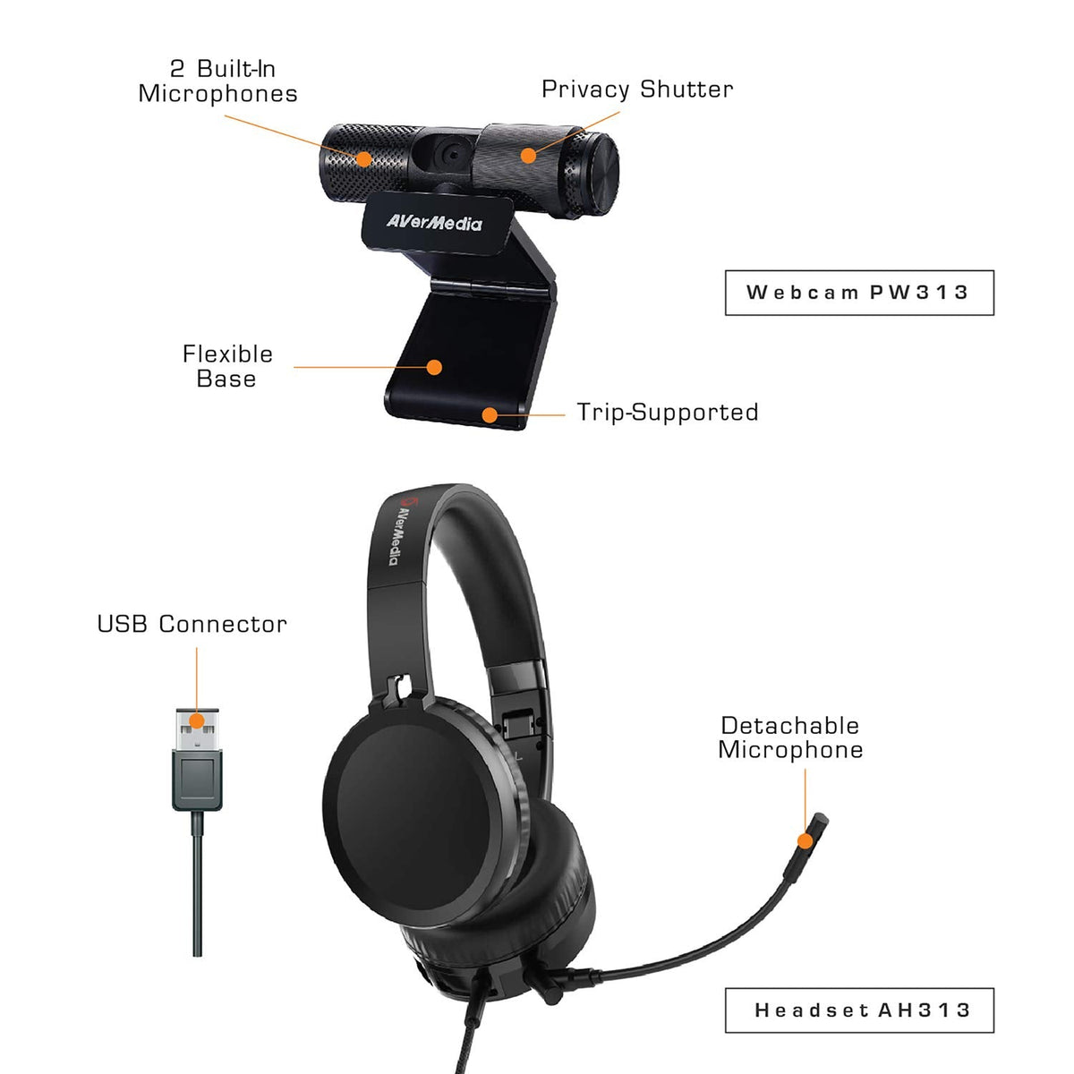 AVerMedia BO317 Video Conferencing Kit 1080p Webcam USB Headphone, Video Conferencing, Gaming Accessories for PC and Laptop