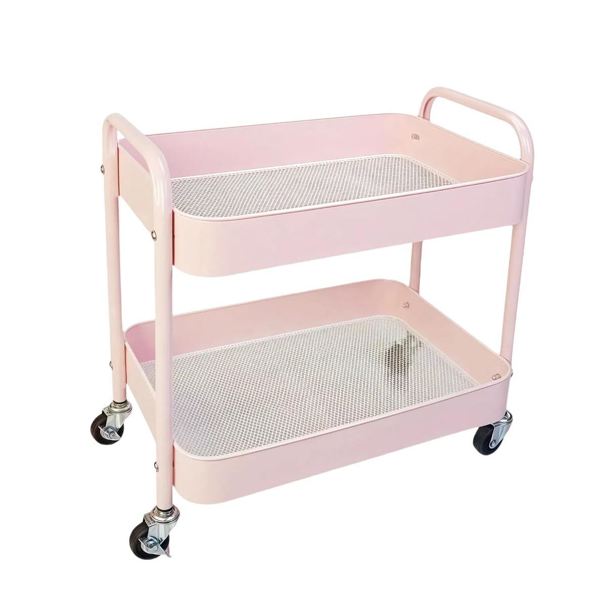 LIWNYRK 2 Tier Pink Rolling Cart with Wheels for Under Desk Storage, Large Capacity Rolling Pantry & Kitchen Storage Cart for Small Space, Sturdy Metal Bathroom Shelf Laundry Room Organization