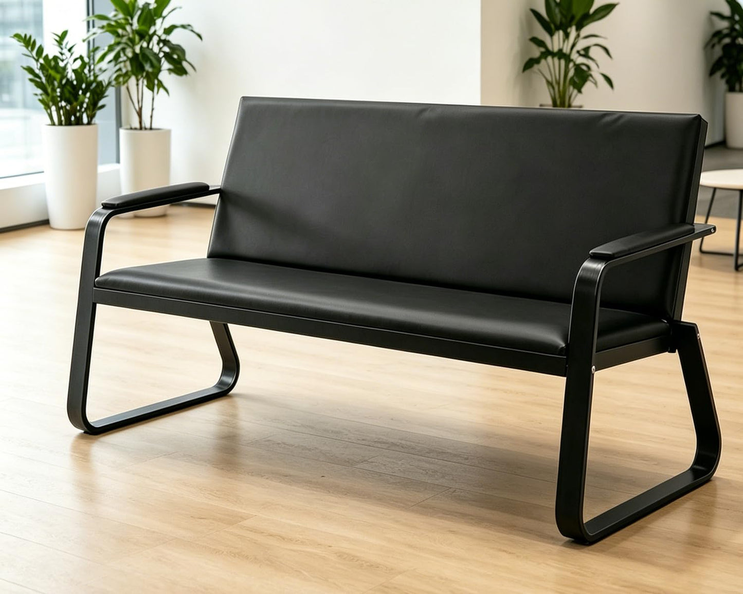 wonline 3-Seat Waiting Room Bench with Armrest PU Leather Office Waiting Room Furniture, Office Guest Seating Lobby Conference Reception Chair for Airport Clinic Hospital