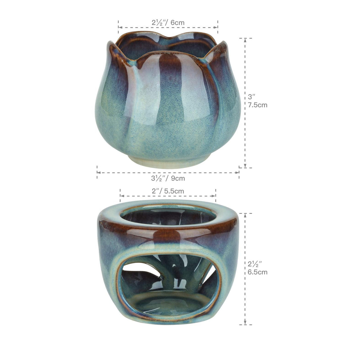 ComSaf Wax Melt Burners Essential Oil Burner Set of 2, Aromatherapy Aroma Burner Ceramic Oil Diffuser Candle Tealight Holder Home Bedroom Decor Christmas Housewarming Gift
