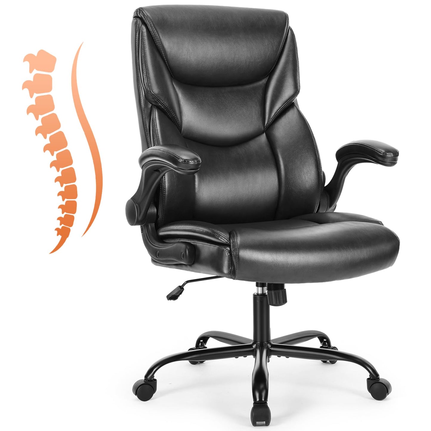 Sweetcrispy Computer Gaming Chair, Ergonomic High Back Heavy Duty Task Desk Office Chairs with Wheels, Flip-up Arms, Adjustable Height, PU Leather,Inky