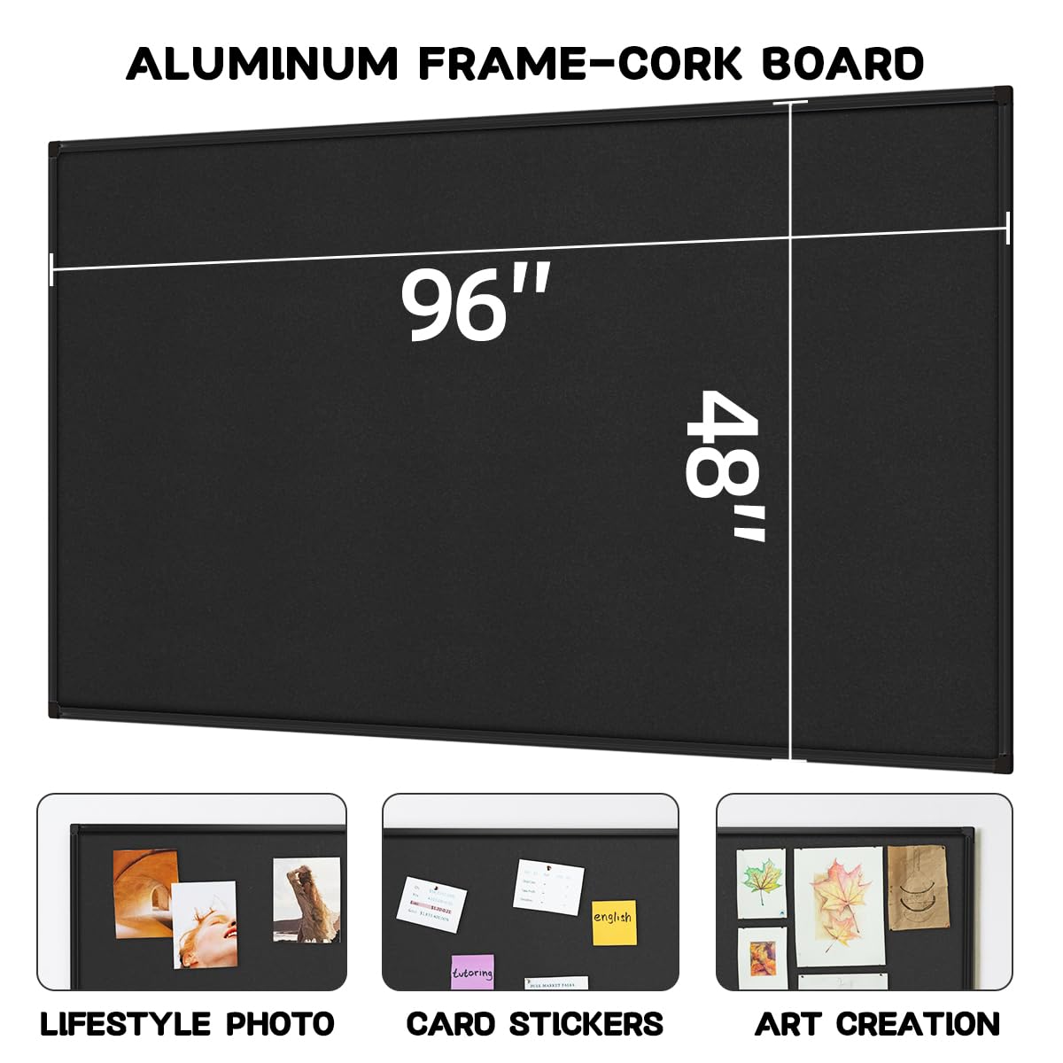 INNOVART Extra Large Cork Bulletin Board 96"X48" with 40 Push Pins, Corkboard with Black Aluminum Frame, Cork Notice Board Message Board for Wall, Wall Mount Framed Pin Board for Home, Office, School