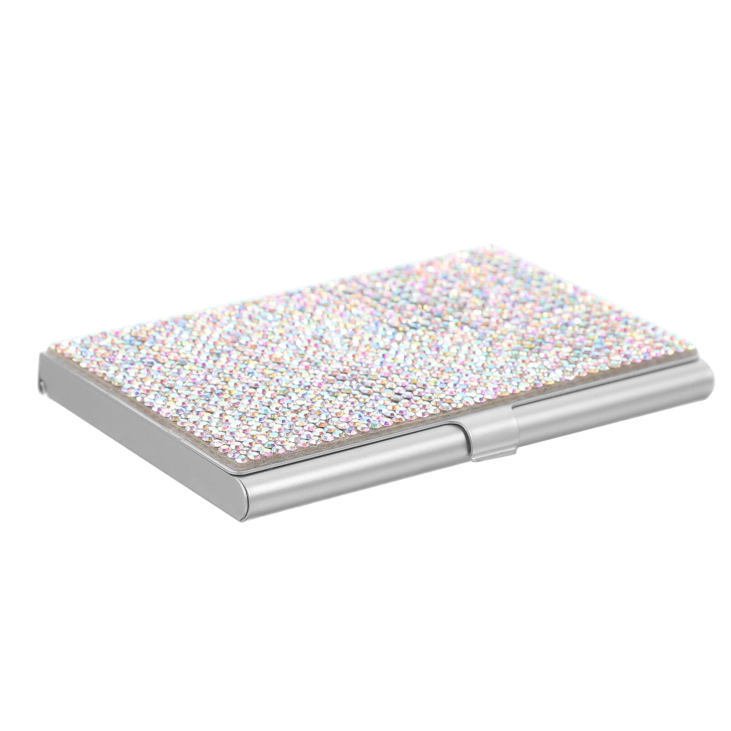 SHINEOFI Rhinestone Business Card Holder Portable Metal Cards Organizer Box Compact Office Card Storage Case 3.62X2.28X0.31In for Professionals