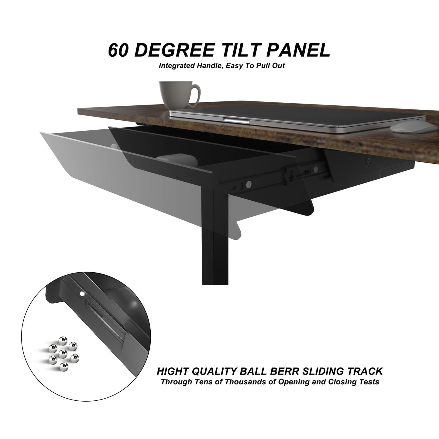 Gaxomo Under Desk Mounted Sliding Drawer with 60 Degree Tilt Panel to Pull Out, 15'' Long & 9'' deep Large Storage Organizer for Sit Stand Workstation