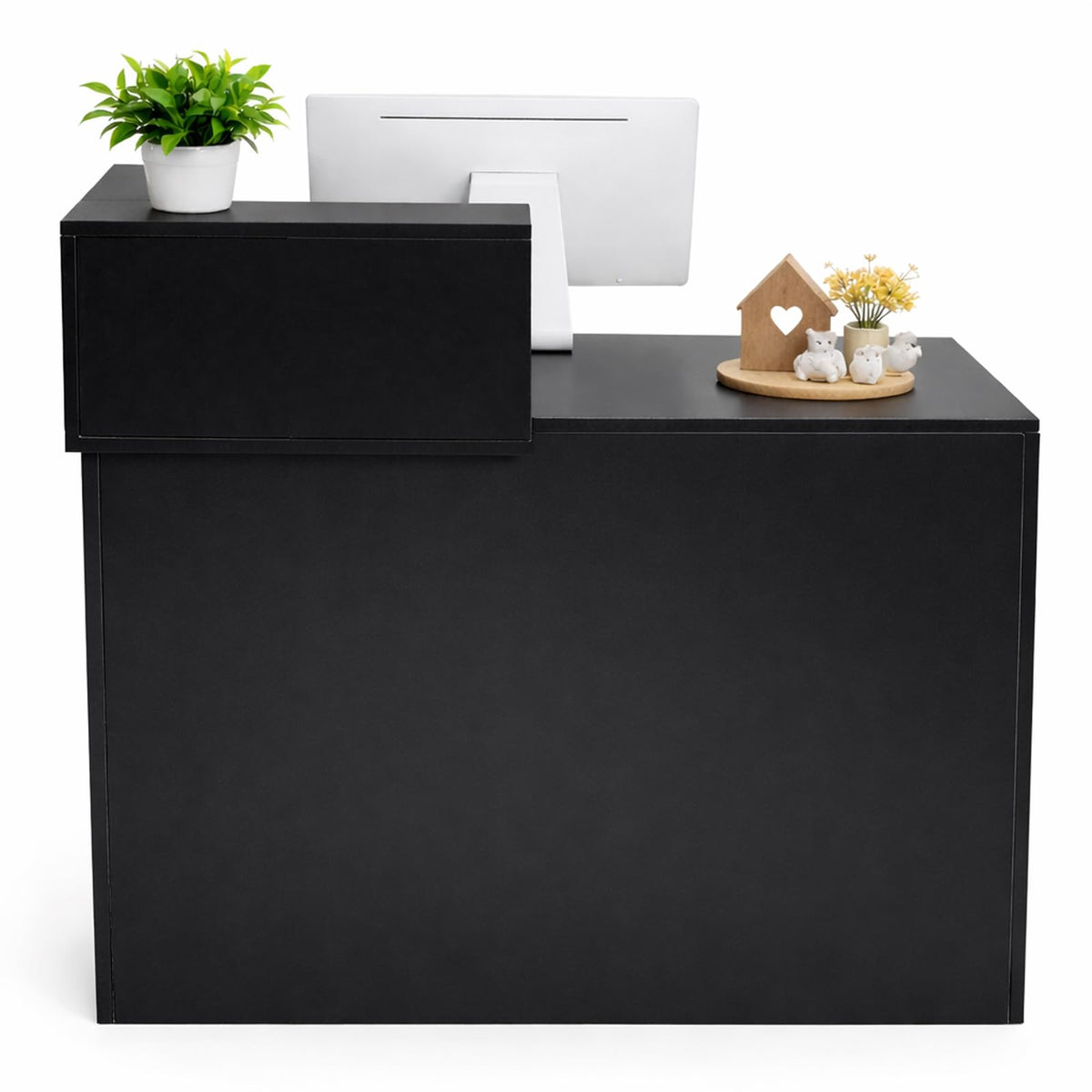 GRGECXZ Modern Reception Desk with Storage Drawer & Counter Shelf, 39.4" Front Counter Reception Table for Office, Salon, Lobby, Retail Store (Black, Right Table)