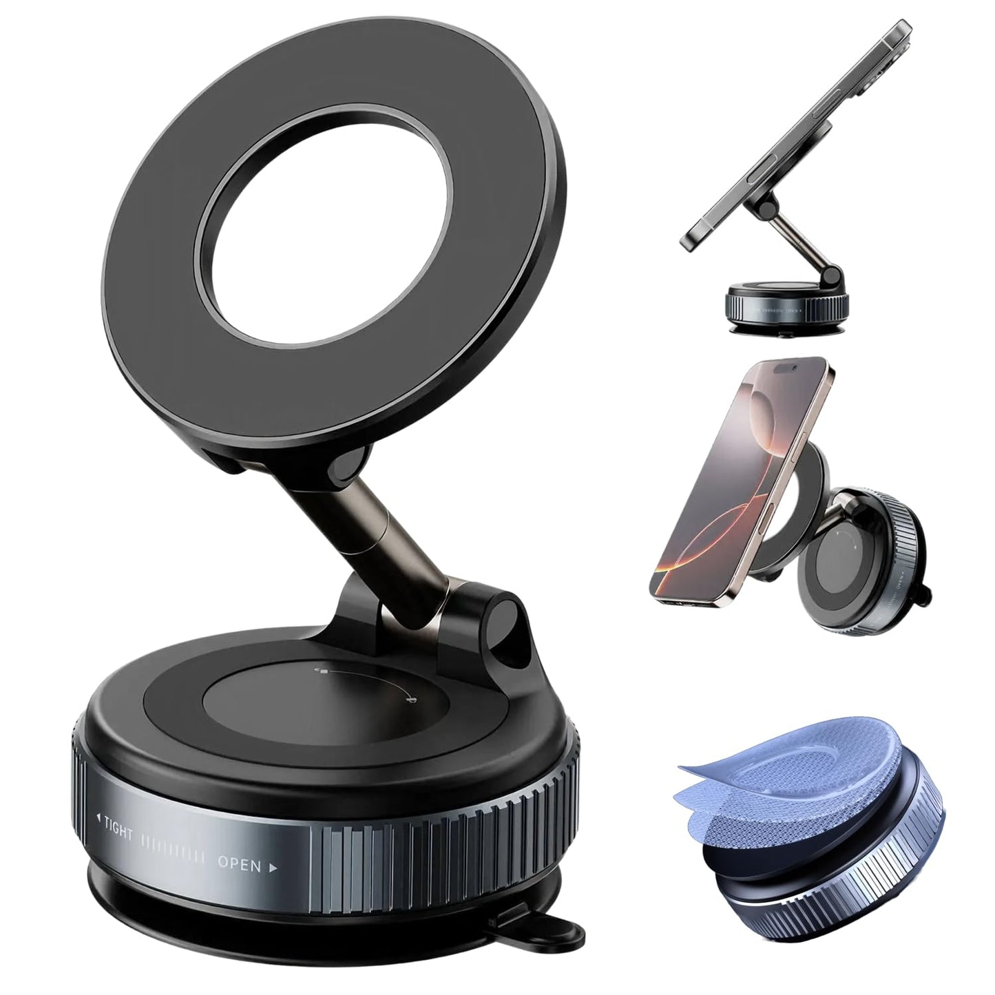 UPTOWN 2026 Nano Gel Ultra Magnetic Phone Holder for car - 360° Adjustable magsafe car Mount with Vacuum Suction, Strong Grip Phone Holders for Your Car, Compatible with iPhone 17 pro max 16 15 14