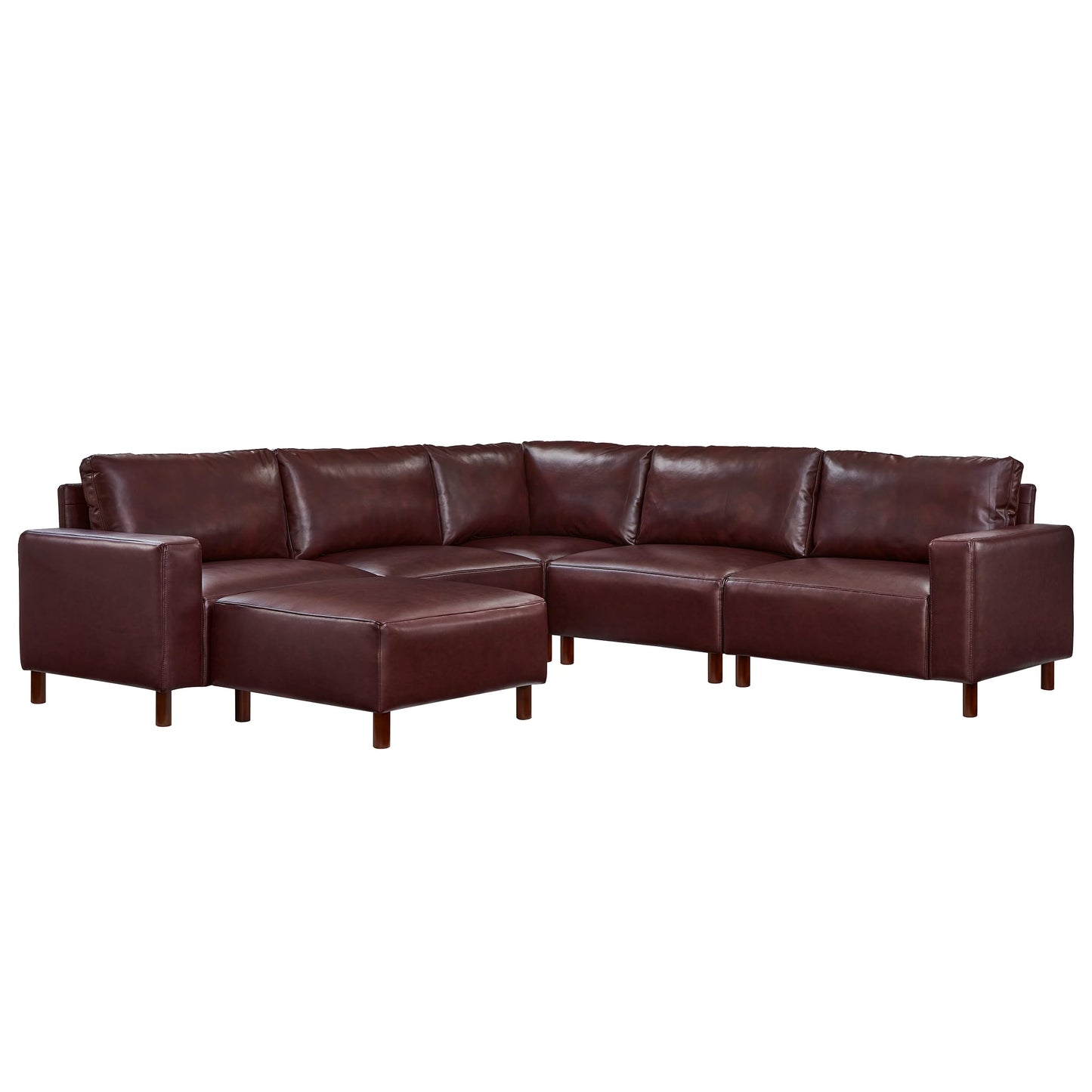 KEIKI PU Leather Sectional Couch Sofa Set with Ottoman, Luxury 6 Seater U-Shaped Sleeper Cloud Couches Bed, Comfy Modular Convertible L-Shaped Sofabed for Office Living Room, Easy Assembly, Burgundy