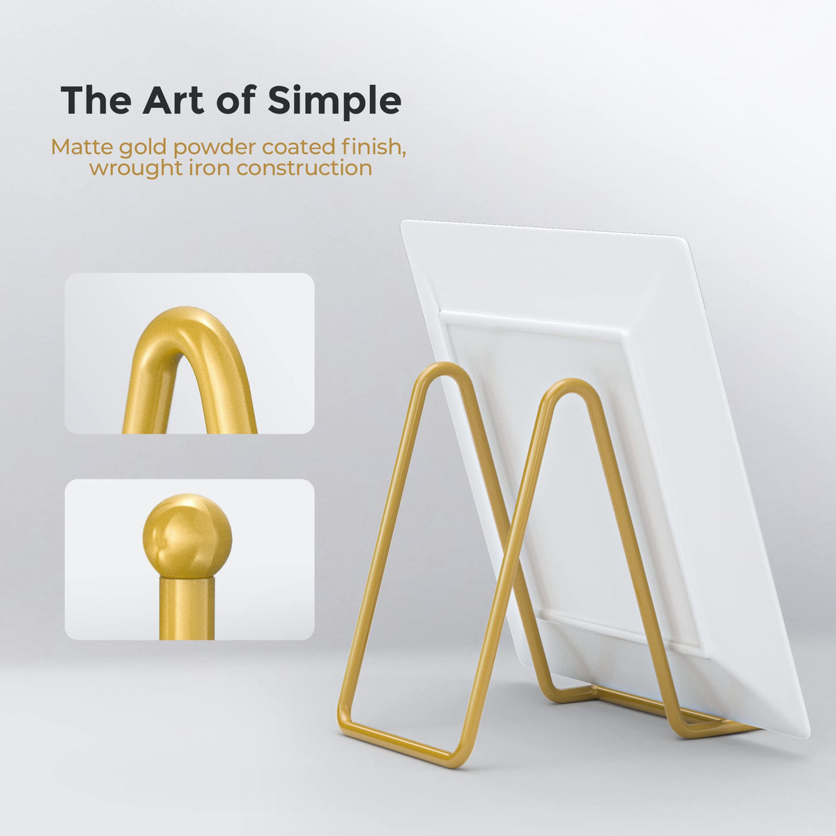 TR-LIFE 4 Pack 3 Inch Plate Stands - Display Stand + Metal Frame Holder for Picture, Decorative Plate, Photo Easel, Tabletop Art (Gold)