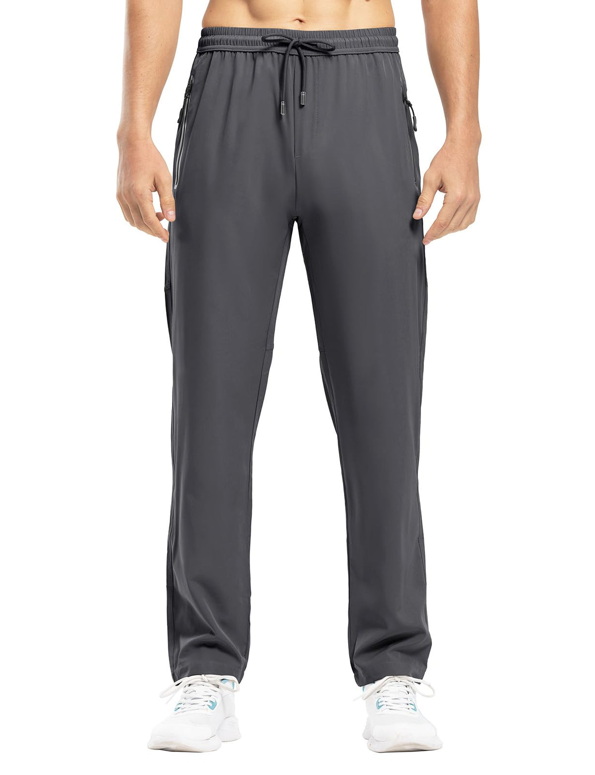 Rdruko Men's Sweat Pants Lightweight Casual Workout Gym Jogger Hiking Track Sports Athletic with Zipper Pockets(Dark Grey, US L)