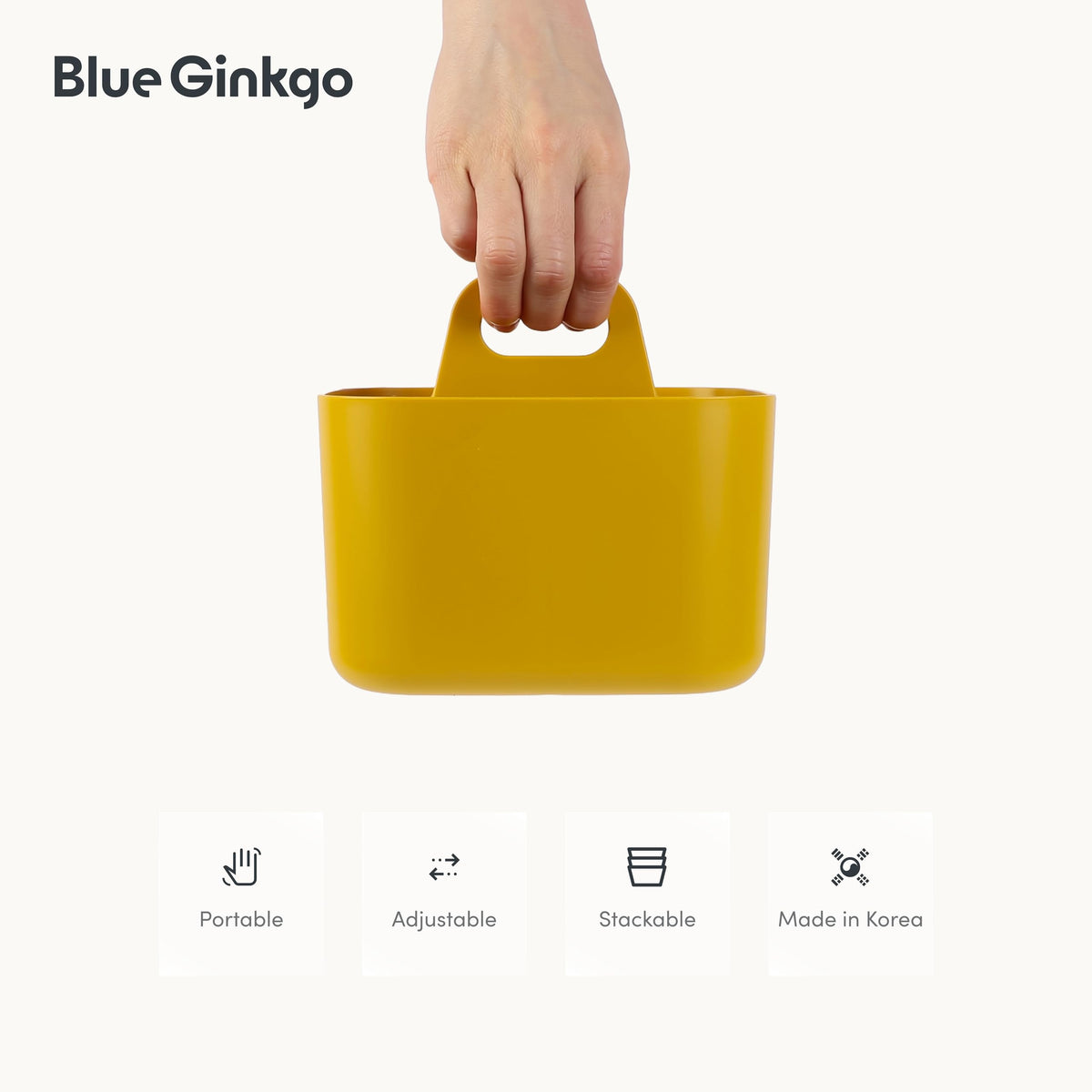 BLUE GINKGO Small Stackable Organizer Caddy – Korean-Made Portable Tote for Bathroom, Office, Crafts, or School Supplies (Square, Yellow)