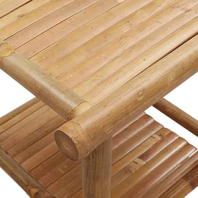 Bamboo Fiber Coffee Table with Storage Shelf, Eco-Friendly Modern Square End