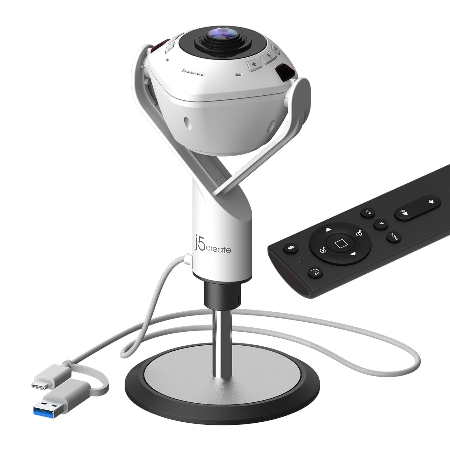j5create 360 All Around AI-Powered Conference Room Camera with Speakerphone, Smart-Tracking, Auto-Framing, Include a Remote Control (JVU368)