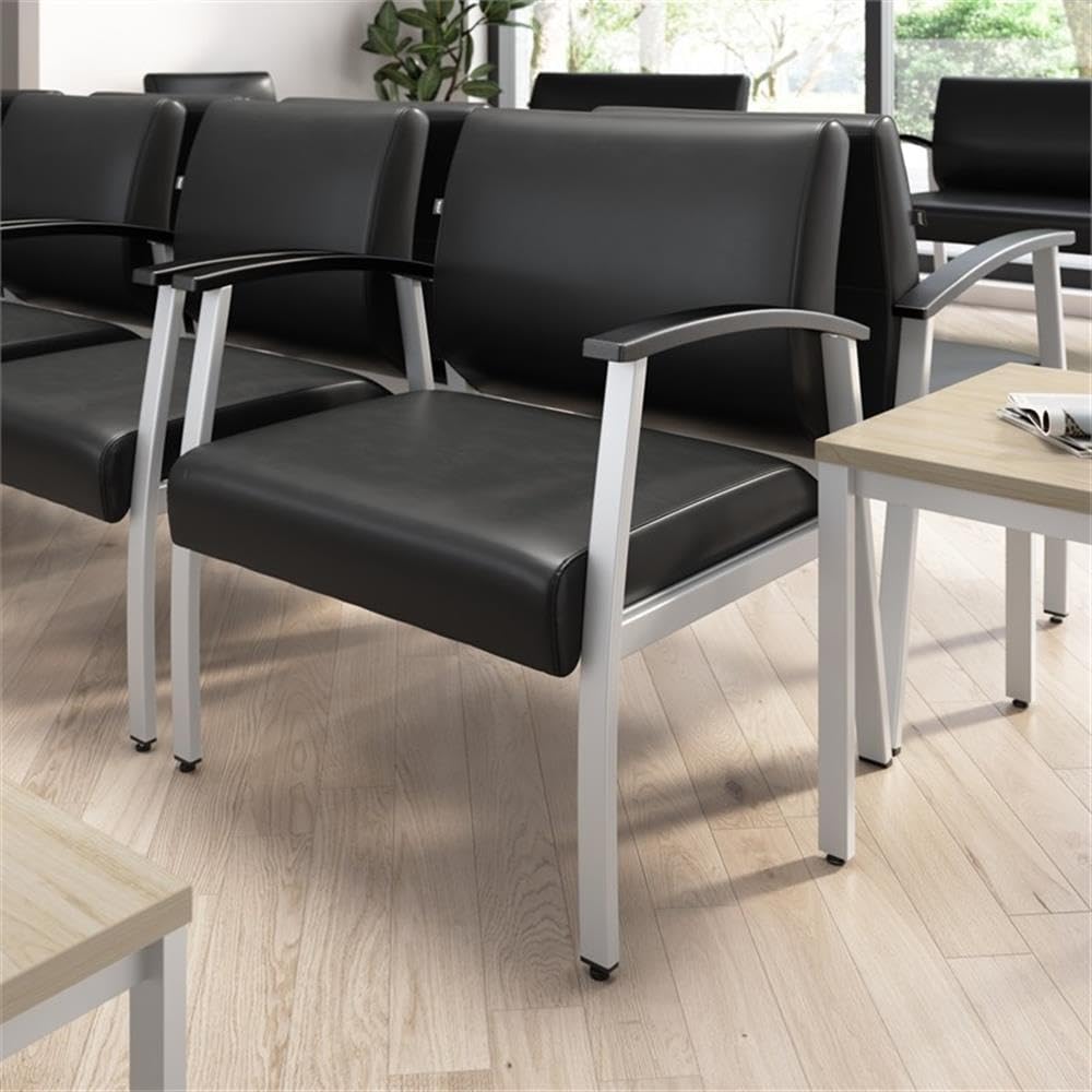 Bush Business Furniture Arrive Bariatric Waiting Room Guest Chair with Arms in Black Vinyl, Reception Area Seating for Office and Lobby