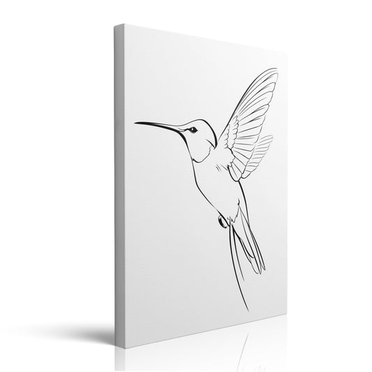 Black and White Hummingbird Line Drawing Canvas Wall Art Framed Print, Minimalist Bird in Flight Poster, Modern Simple Nature Decor for Living Room Bedroom Office Nursery, 12x16 Inches