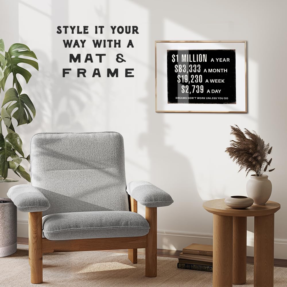 Motivational Success Wall Art 11x14 - LARGE Entrepreneur Inspirational Quotes for Office - Millionaire Mindset Hustle Decor - Office Wall Decor for Men - Executive Business Financial Black Print