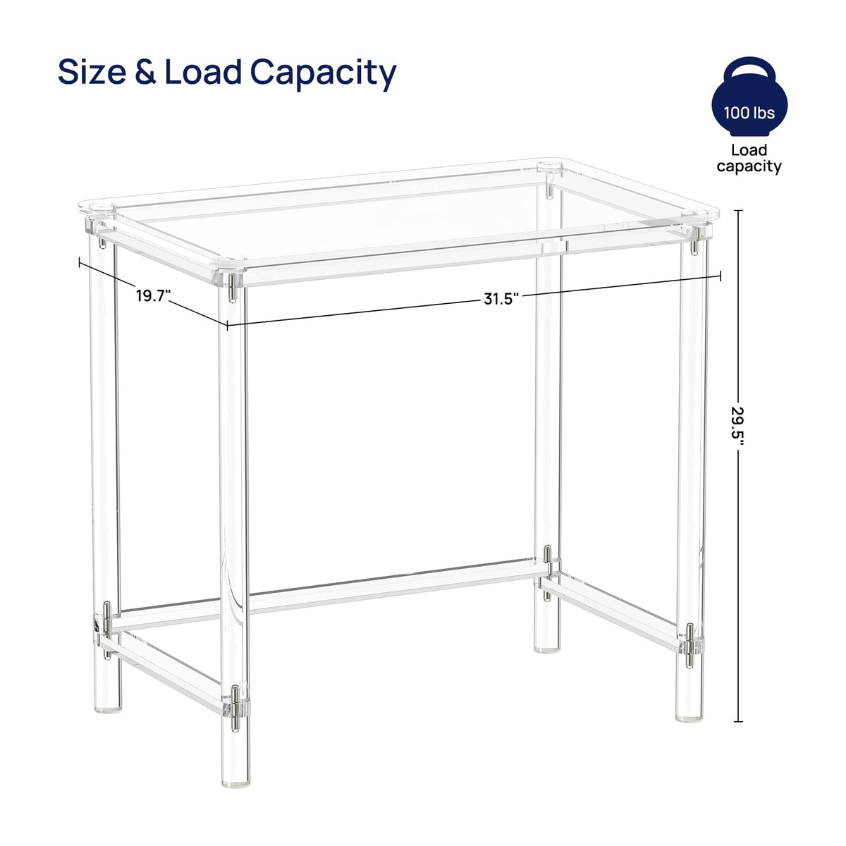 HMYHUM Acrylic Computer Desk, 32 Inch Clear Office Desk for Small Spaces, Study, Writing, Vanity Table with Cylindrical Legs, Modern, Easy Assembly