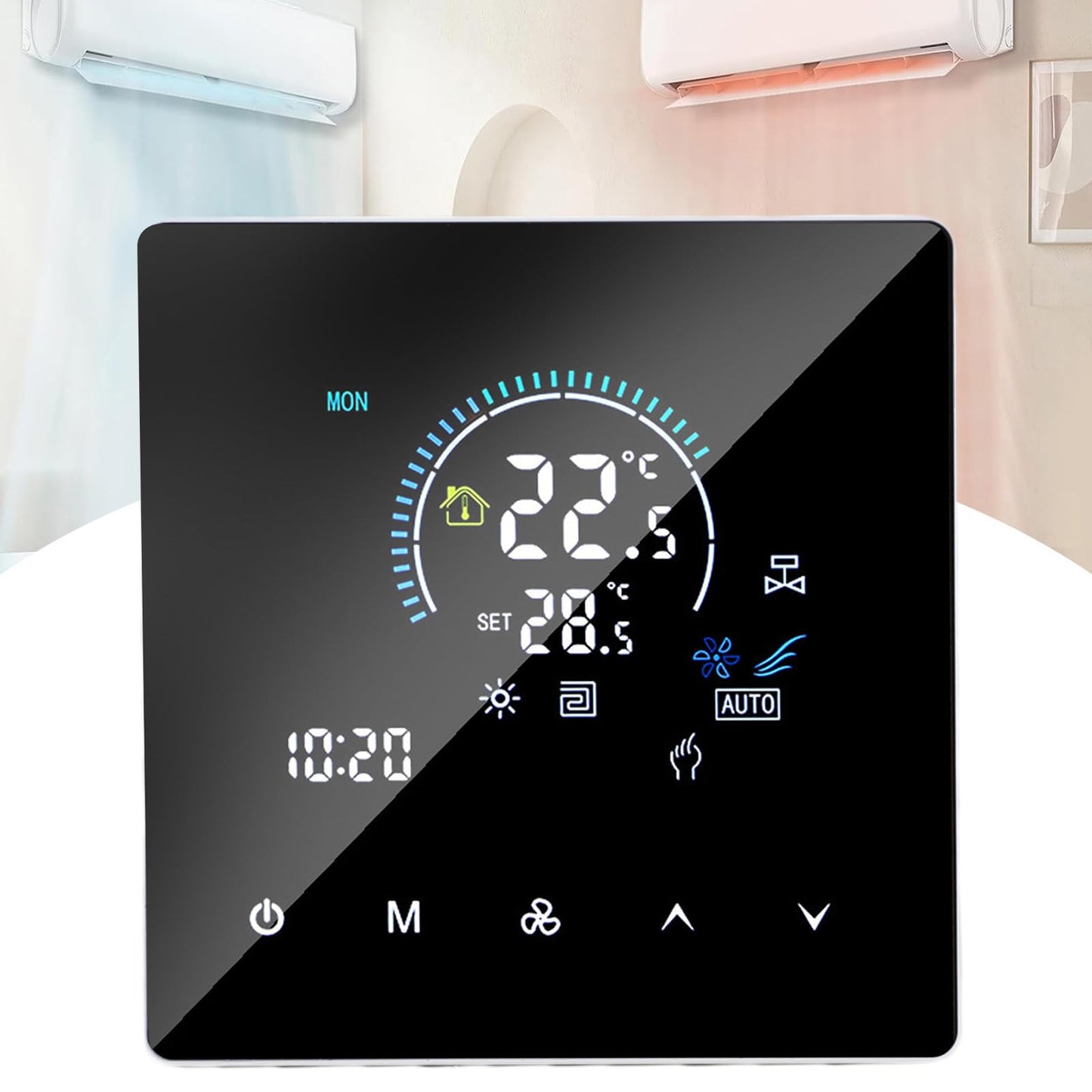 Denash Touchscreen Smart Thermostat,Programmable Central Air Conditioner Thermostat, 5 to 60℃ Adjustable Temperature Controller IP20 for Offices Hotels