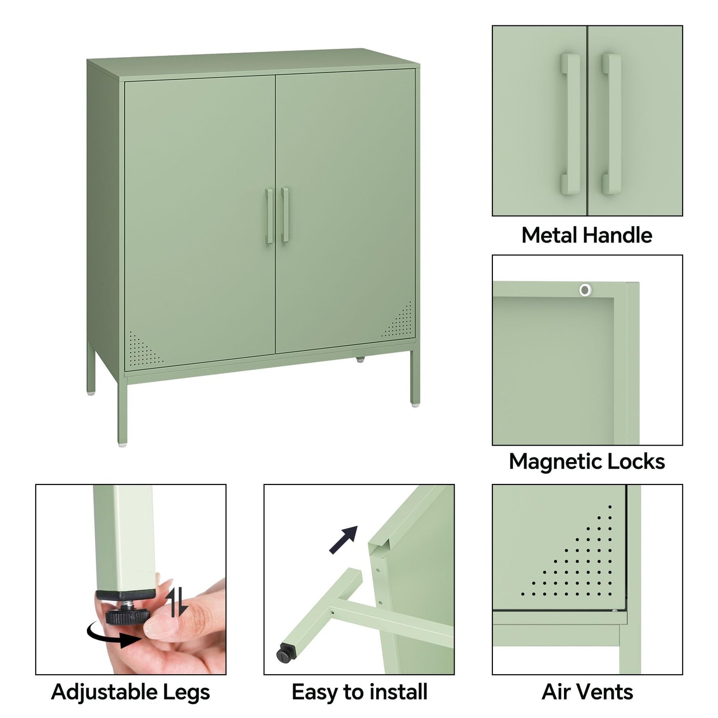 Steehoom Metal Storage Cabinet with Adjustable Shelves, Steel Buffet Sideboard for Entryway, Living Room, Dining Room, Kitchen, Office, Bar (Green, 31.5" D x 15.75" W x 35.43" H)