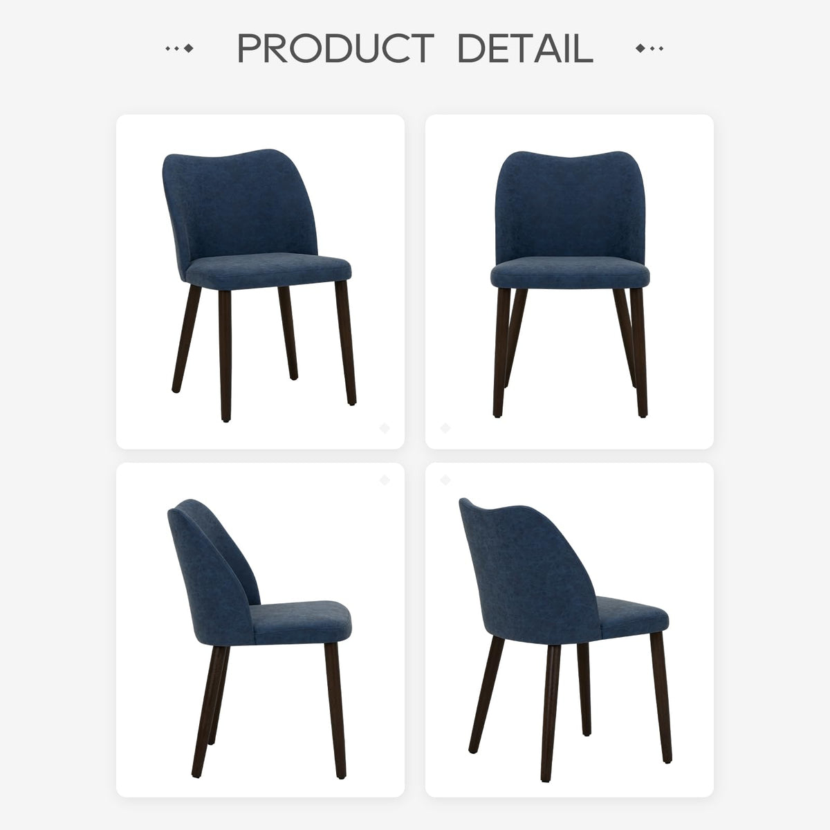 COLAMY Upholstered Dining Chairs Set of 6, Modern PU Leather Dining Room Kitchen Side Chair with Padded Seat and Wood Legs Restaurant/Cafe, Blue
