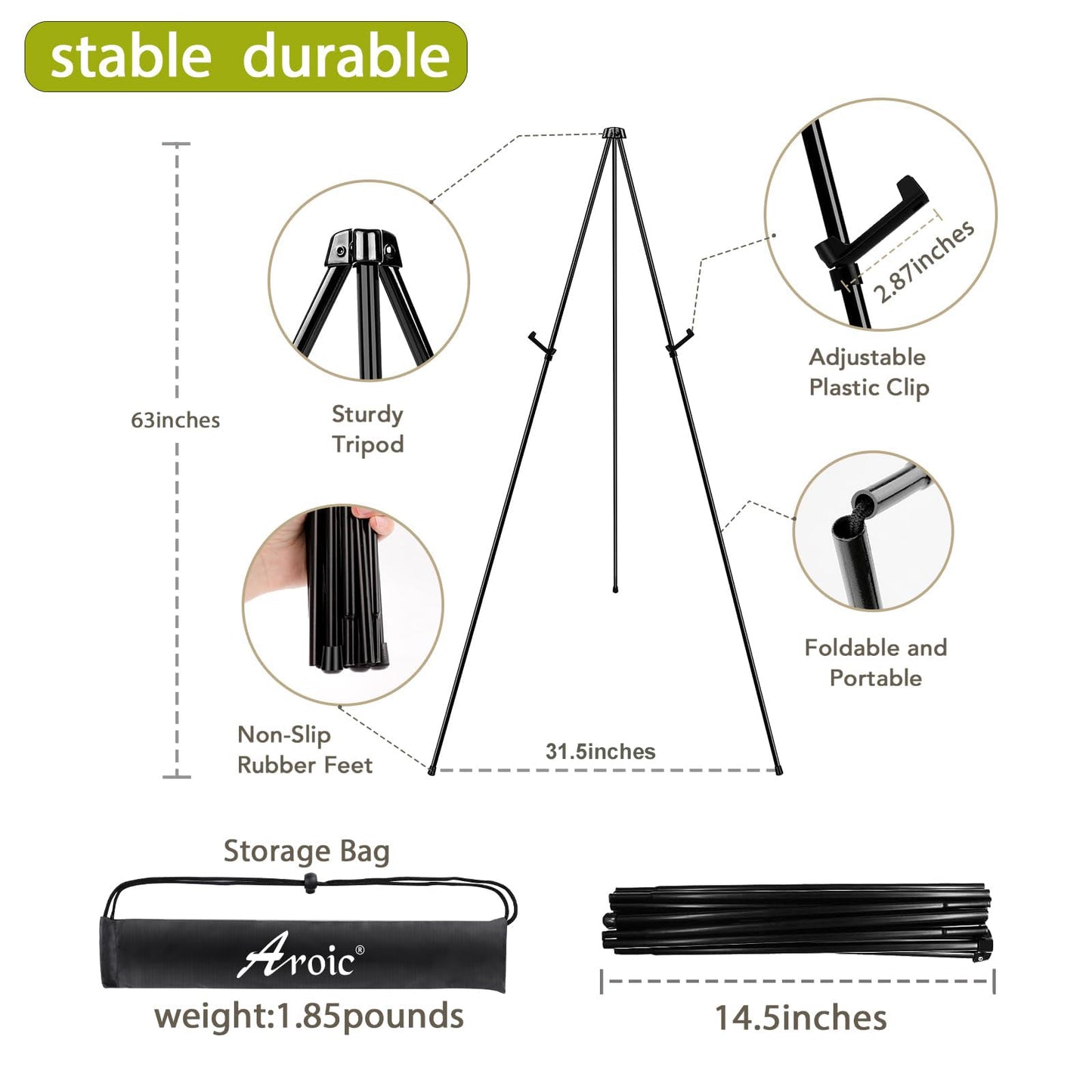 AROIC 63 "Easel Stand for Display, 10 Pack Portable Foldable Metal Easel, Easels for Signs Wedding Logos,Arts, Painting,Adjustable Floor Easels with 10 Storage Bag
