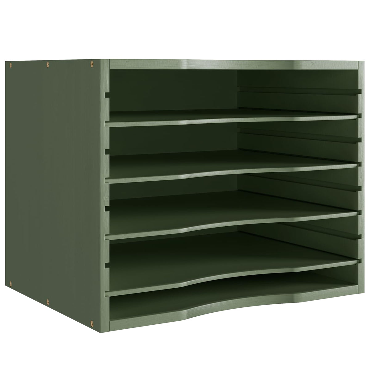 Bamjoy Bamboo 5 Tier Desktop Organizer, Paper Organizer Mail Sorter, File Holder Letter Document Storage with Adjustable Shelves for School Home Office, Forest Green