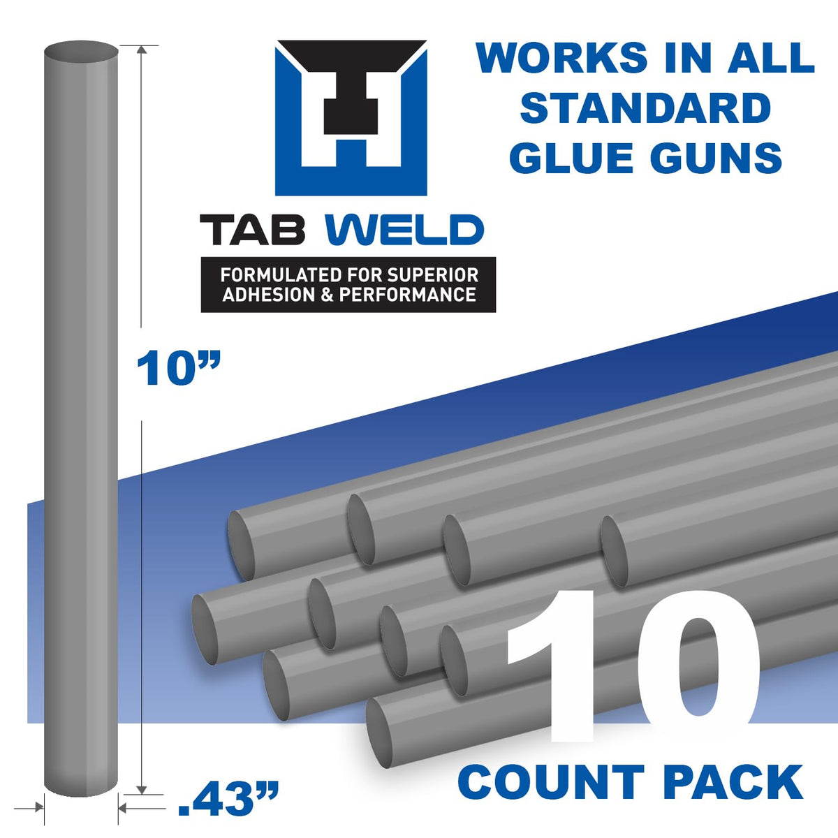 Tabweld Black Plague PDR Glue Sticks - Paintless Dent Repair - Grey, 10 Pack