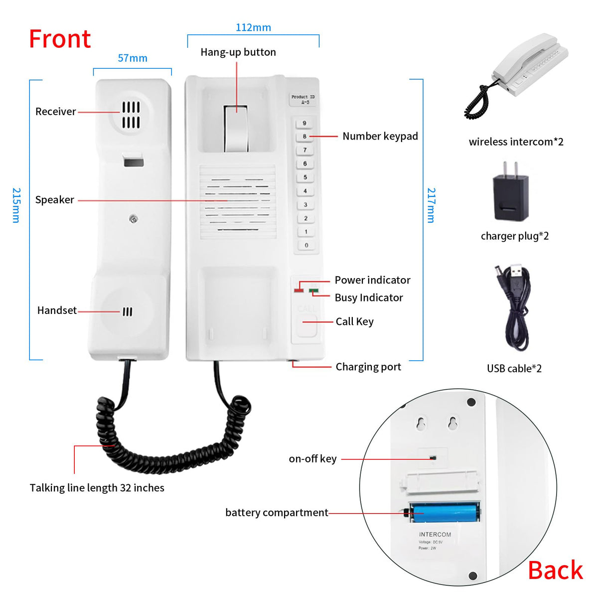 Intercoms Wireless for Home 2 Pack, Wireless Intercom System, Two Way Real-time Intercom Phone with 3280 Feet Range,Easy to Use Office Intercoms for Business