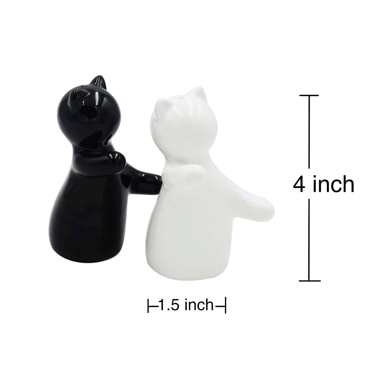 Holitika Cat Salt and Pepper Shakers, Cute Hugging Cat Couple Set, White & Black Set, Easy to Refill & Dispense (Seasoning & Spice) - Perfect for Gift, S1