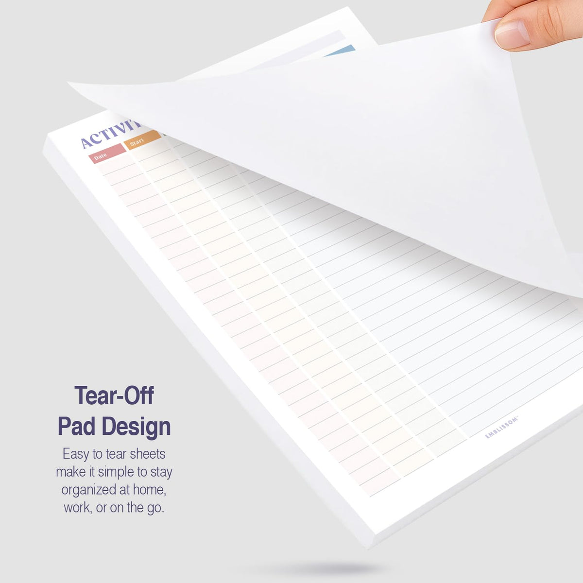 Activity Log Notepad 8.5 x 11 Tear-Off Pad – 70 Undated Sheets Office Project Productivity Planner Contact Action Appointment Task Time Hourly Tracker (White, Colorful, 1 Pack)