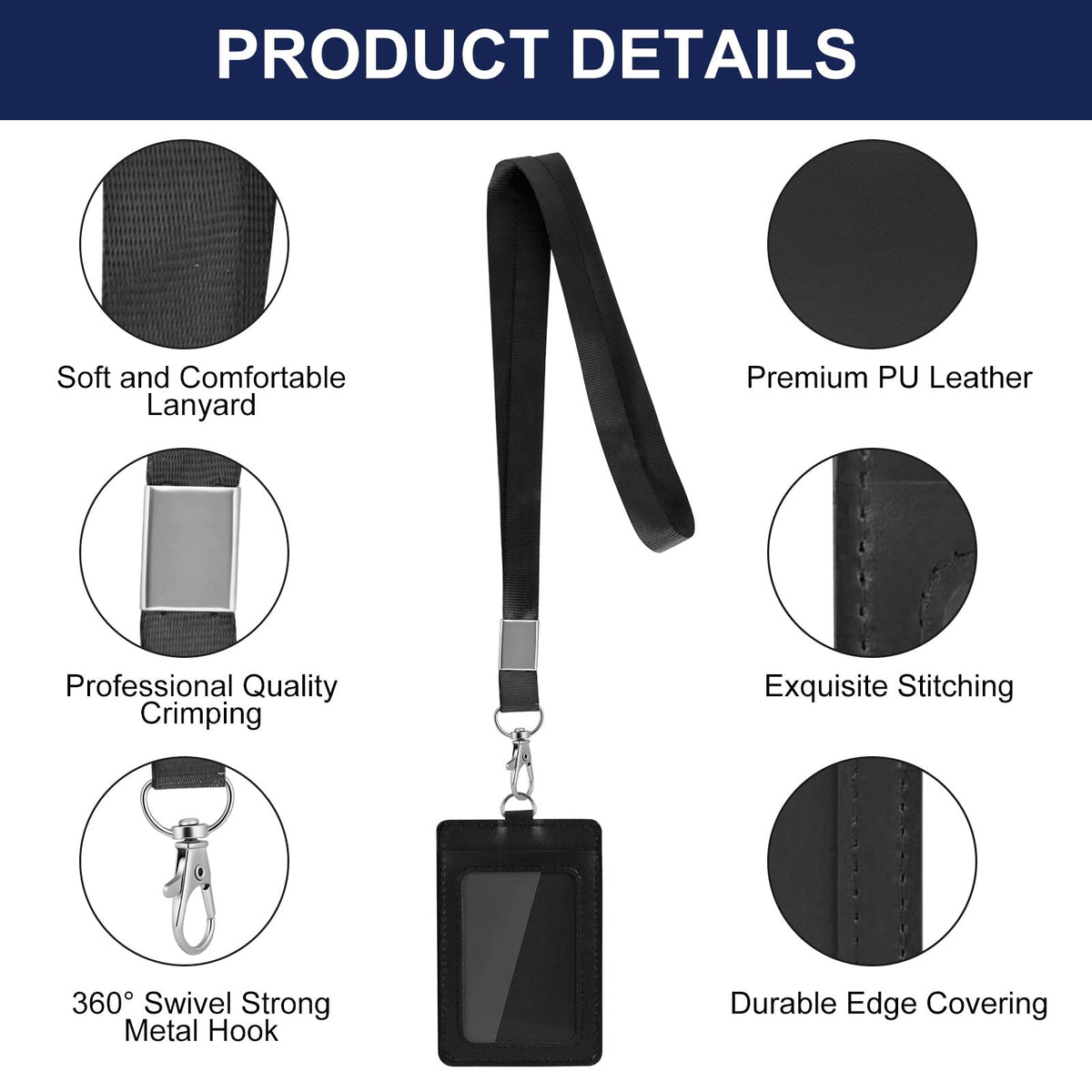 10Pcs PU Leather Badge Holder with Lanyard Vertical ID Badge Name Card Holder with Black Lanyards for School Office Team Workers Employees Staff Doctor Nurse Teacher