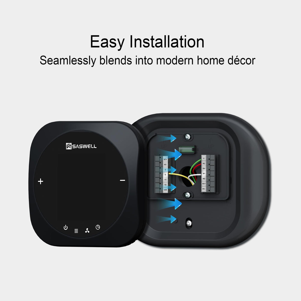 SASWELL Smart WiFi Thermostat for Home, Programmable Thermostat with C-Wire Adapter, 3H/2C for Heat Pump & Conventional Systems, Tuya App Control, Compatible with Alexa & Google Assistant