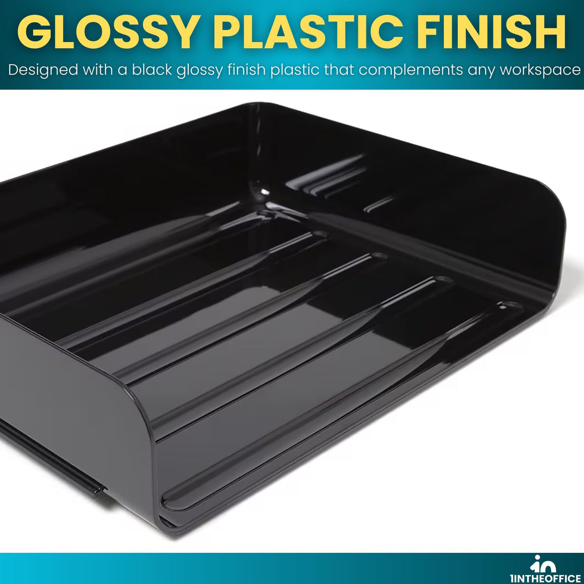 1InTheOffice Stackable Paper Tray Organizer, Plastic Letter Tray, Office Desk Tray, Black (4Pack)