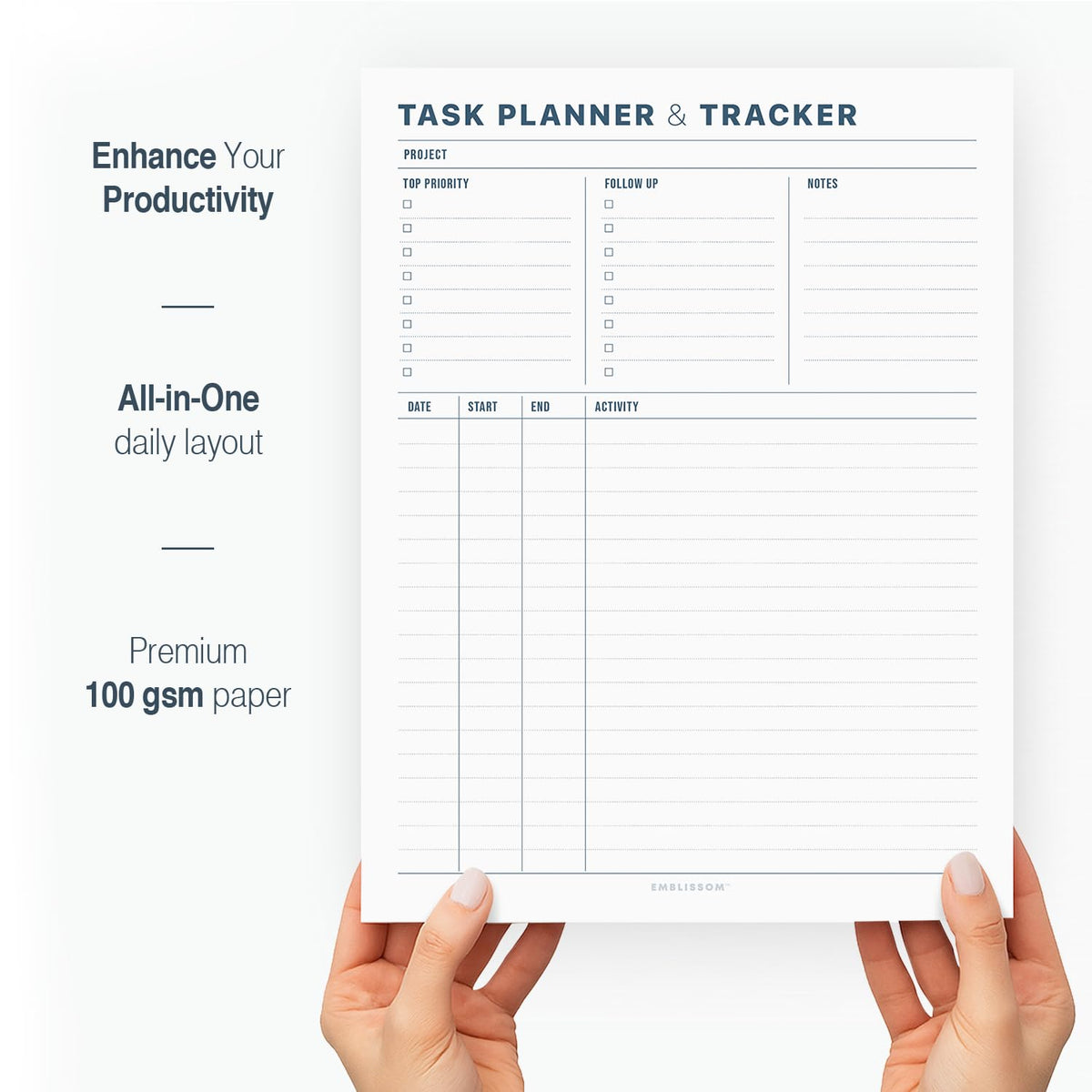 Task Planner & Tracker 8.5 x 11 Tear-Off 70 Sheet Planner Pad – Project Organizer with Time Log, Top Priority, Follow-Up – Notepad for Home & Office (White, Minimalist, 2 Pack)