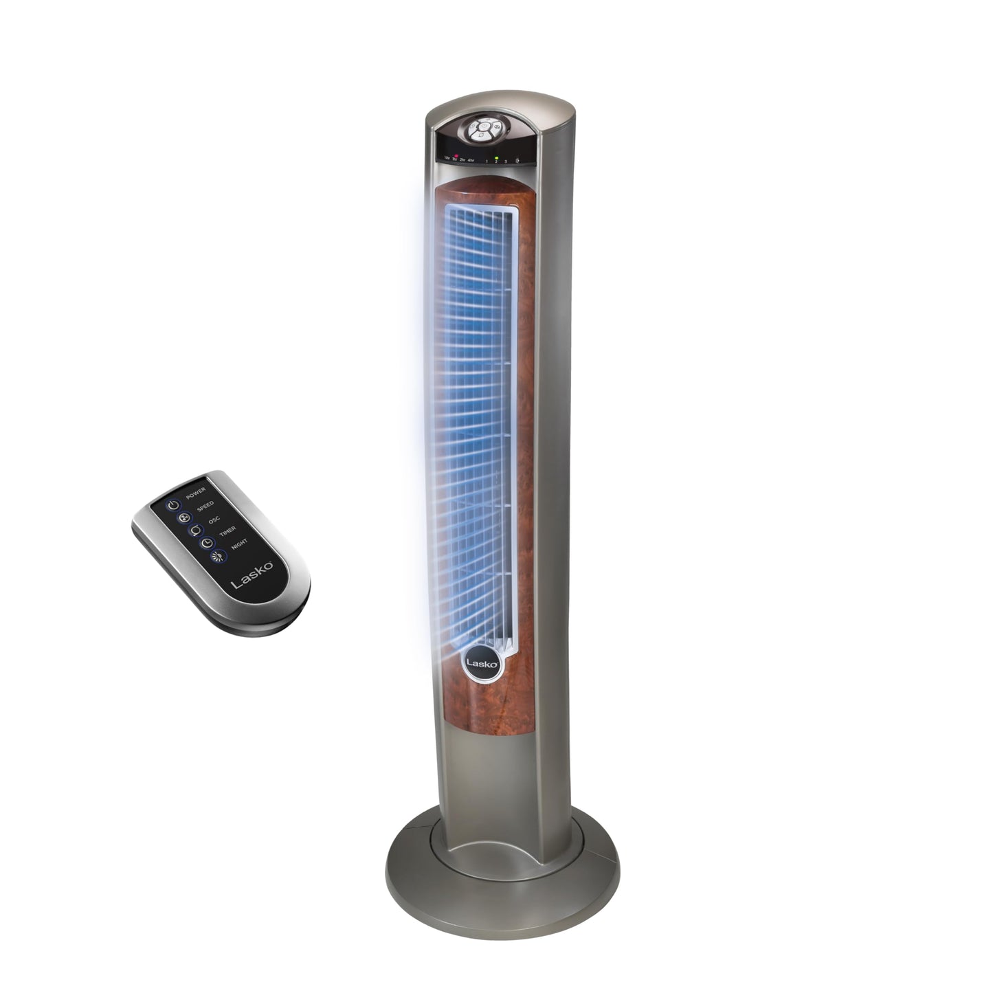 Lasko Oscillating Tower Fan with Remote, Quiet Floor Fans for Bedroom, 42", Woodgrain and Grey, T42954
