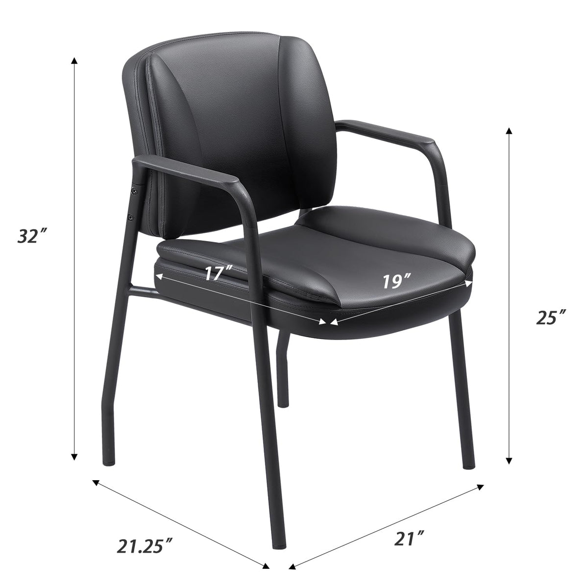 Shahoo PU Leather Reception Chair with Thick Padding, Sturdy Waiting Room Guest Chair for Office Lobby Conference Salon Study Room, Black 2 Pack