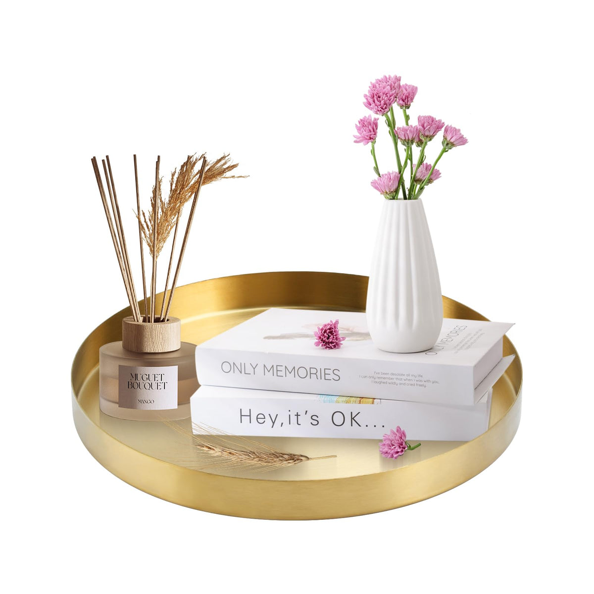 12 Inch Golden Round Platter Tray, Trays for Domestic Purposes, Stainless Steel Serving, Circle Decorative Tray, Vanity Tray for Centerpiece Home Decor