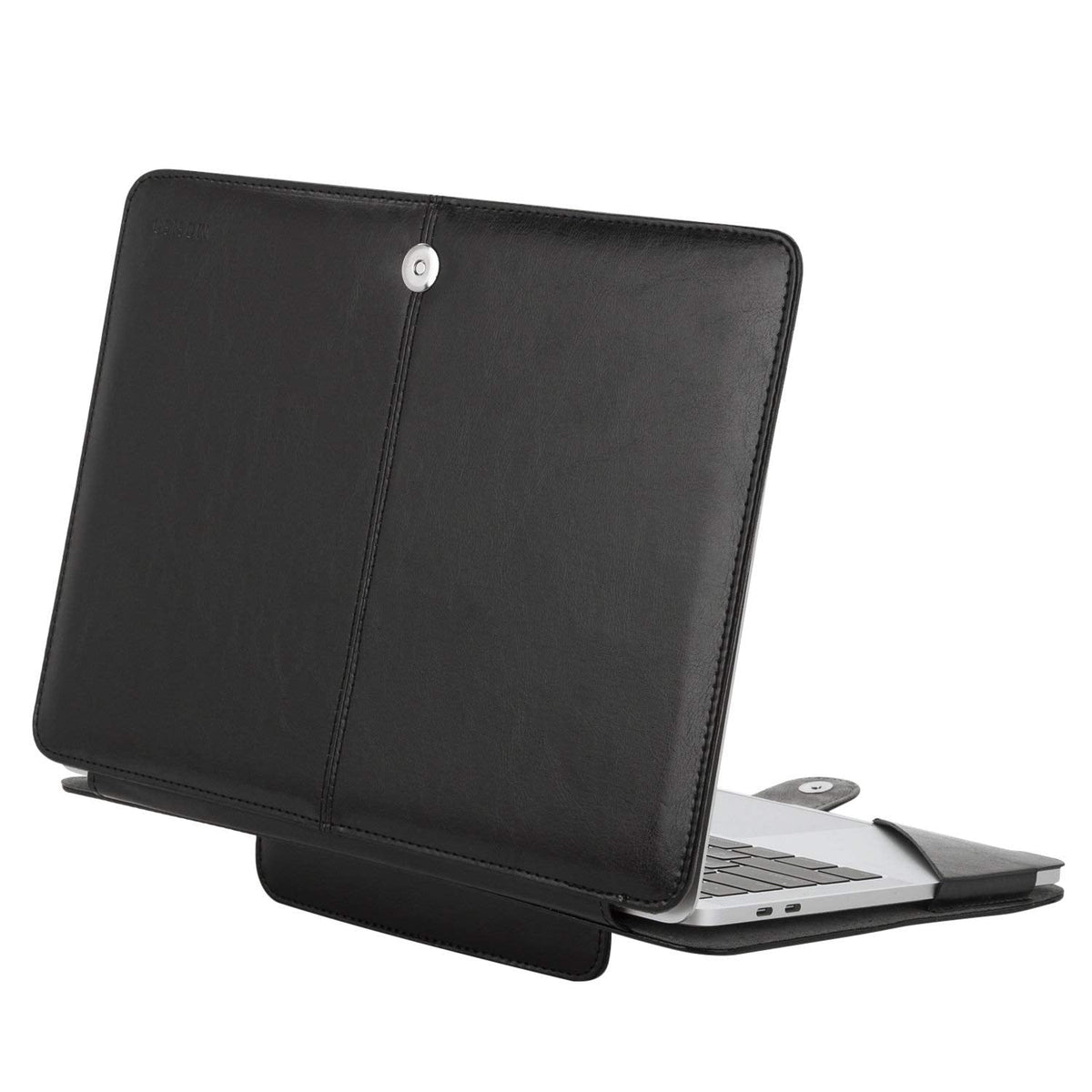 MOSISO Case Compatible with MacBook Air 13.6 inch M4 M3 M2 2025-2022 /Air 13 M1 2022-2018 /Pro 13 inch M2 M1 2025-2016, PU Leather Portfolio Protective Stand Cover, Black