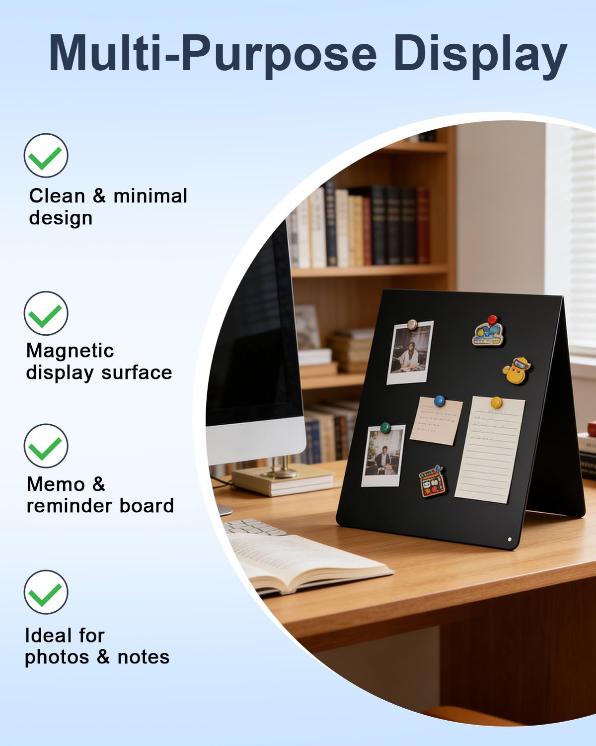 UCEC Metal Magnet Board, Magnetic Bulletin Board, Magnetic Display Board with Stand, Double-Sided V-Shaped Memo Board Easel for Magnet, 11.8"x10" Black Desktop Tabletop Display for Home Office Kitchen
