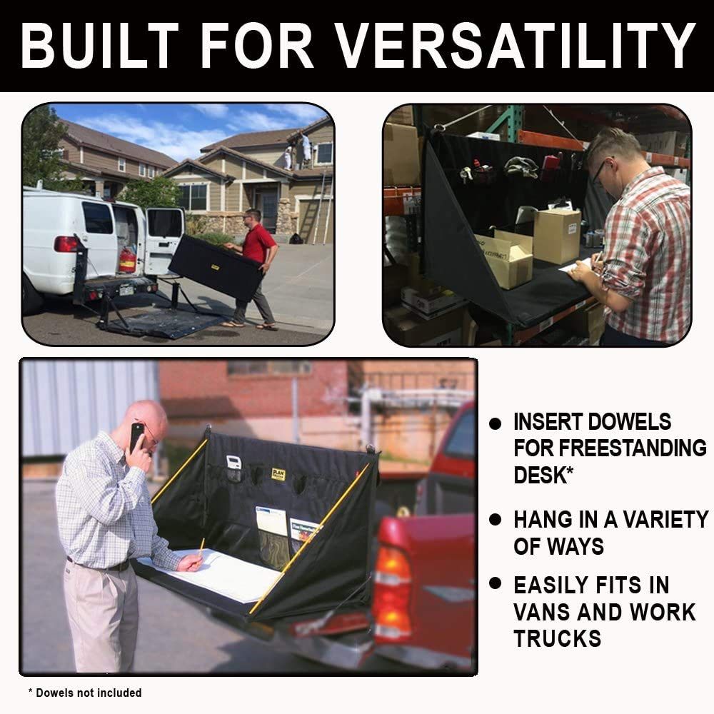 Plan Station PRO WS3800 Portable Standing Desk, Workbench, Station, Storage for Jobsite, Garage, Office, Shop, Hanging Work Surface, Black