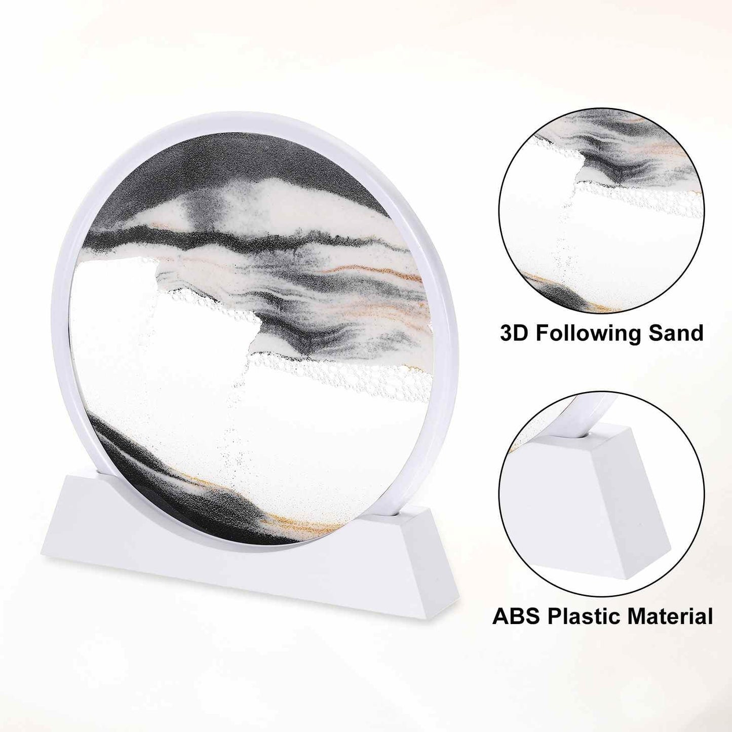 HEARTOOL Moving Sand Art Picture 12" Round Tempered Glass 3D Liquid Motion Deep Sea Flowing Sand Scene with Display Frame Perfect for Desktop & Office & Work Decoration (Black)