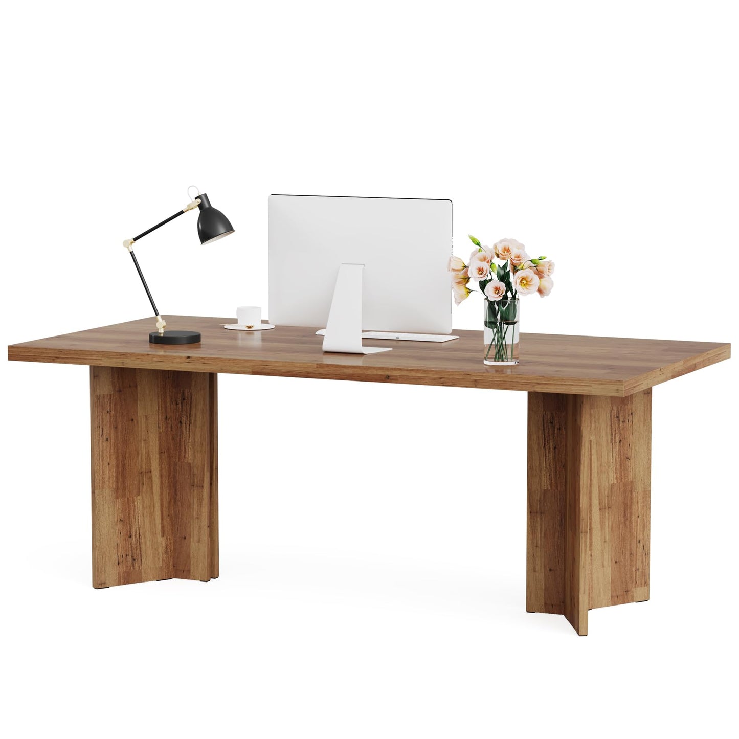 Tribesigns 10.5FT Conference Table, Large Rectangle Meeting Seminar Table for 10-12 Person, Long Wooden Business Tables (Set of 2, Walnut)