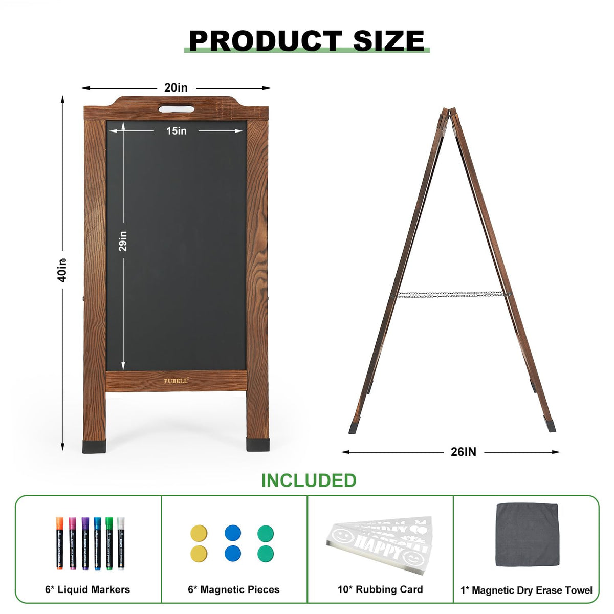 Magnetic Sandwich A-Frame Chalkboard Sign - 40 x 20 Inches, Brown Large Wooden Chalk Board for Sidewalk, Stand up Double-Sided Outdoor Easel Display for Restaurant Cafe Shop Wedding Party or Business