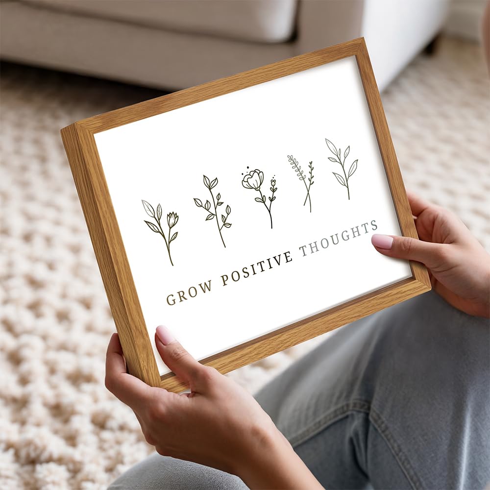 Grow Positive Thoughts Poster 8x10 FRAMED - Inspirational Wall Art & Decor - Encouragement Gifts for Women - Inspiring Quotes Wall Decor - Uplifting Encouraging Sayings - Boho Home Office Decorations
