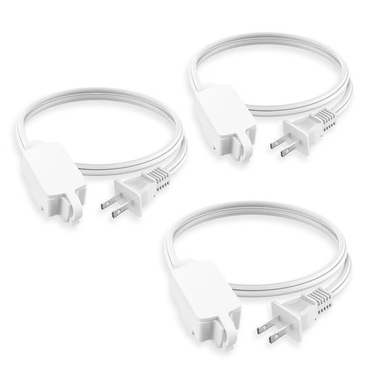 PLUGTUL Indoor Extension Cord 3 FT, 2 Prong White Extension Cord, 3 Polarized Outlets with Safety Cap Protect for Home Office, 16/2 SPT-2 ETL Listed, 3 Pack